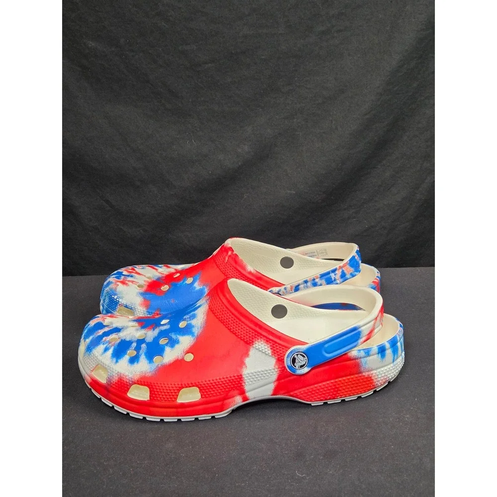 Crocs Classic Tie Dye Clog Mens‎ 12 Red White Blue Patriotic Slip On Shoes